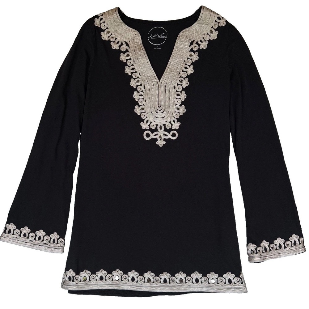 INC International Concepts Top Tunic Medium Sequins Embroidered Indie‎ Boho Chic